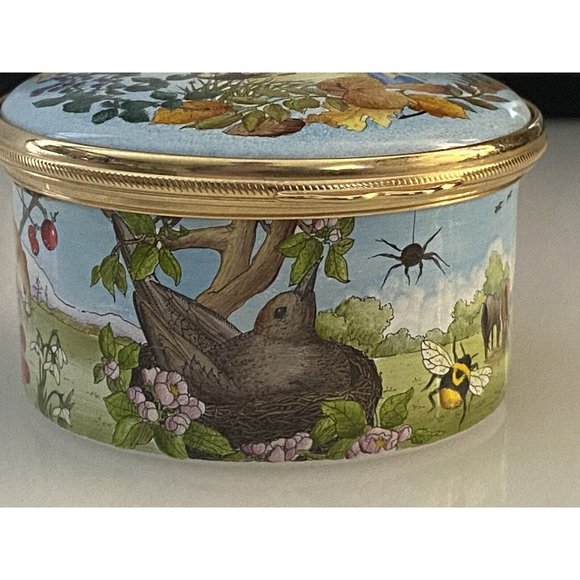Marshall Enamels Four Seasons Pill Trinket Box Numbered Girl w Basket Happiness - Picture 8 of 16